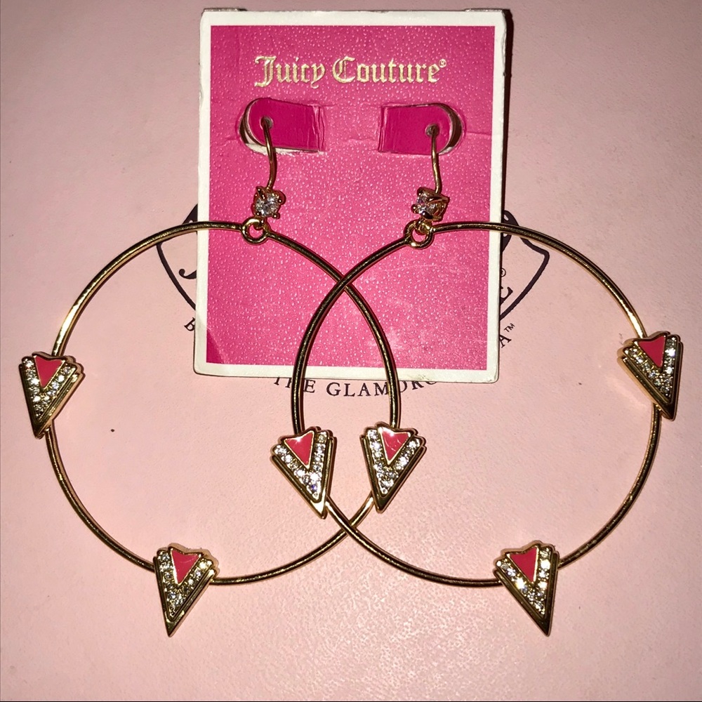 💗 JUICY COUTURE CORAL➕GOLD-TONE HOOP EARRINGS💗 - Picture 2 of 8